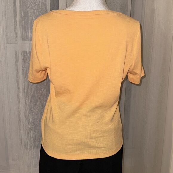 GAP S Orange Ribbed V-Neck Short Sleeve Ruched Front Tee - Picture 2 of 10